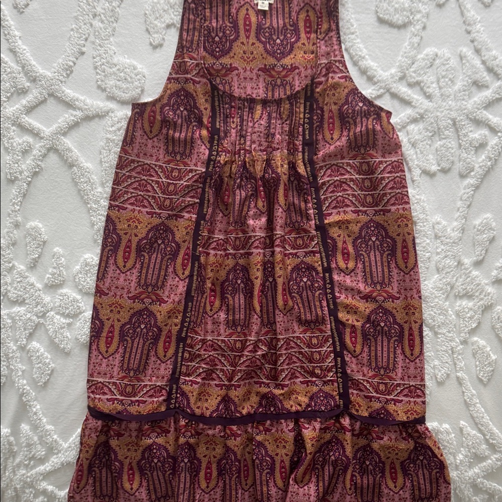 Bohemian Paisley Mini (Above the Knee) Dress - Pink and Purple